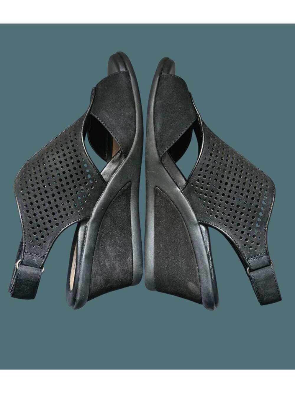 Earth Dalia Black Nubuck Peep Toe Wedge Heel Slingback Comfy Sandals Women 8B - Picture 5 of 13